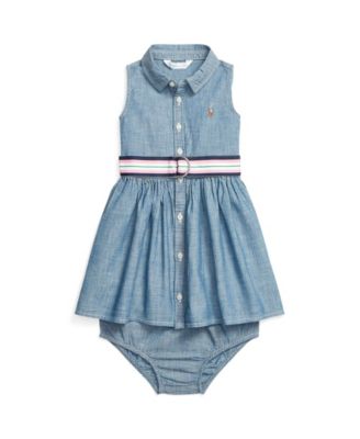 폴로 랄프로렌 베이비 여아용 원피스 Polo Ralph Lauren Baby Girls Belted Indigo Chambray Shirt Dress