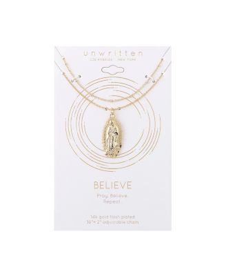 14K Gold Flash Plated Virgin Mary Layered Pendant Necklace