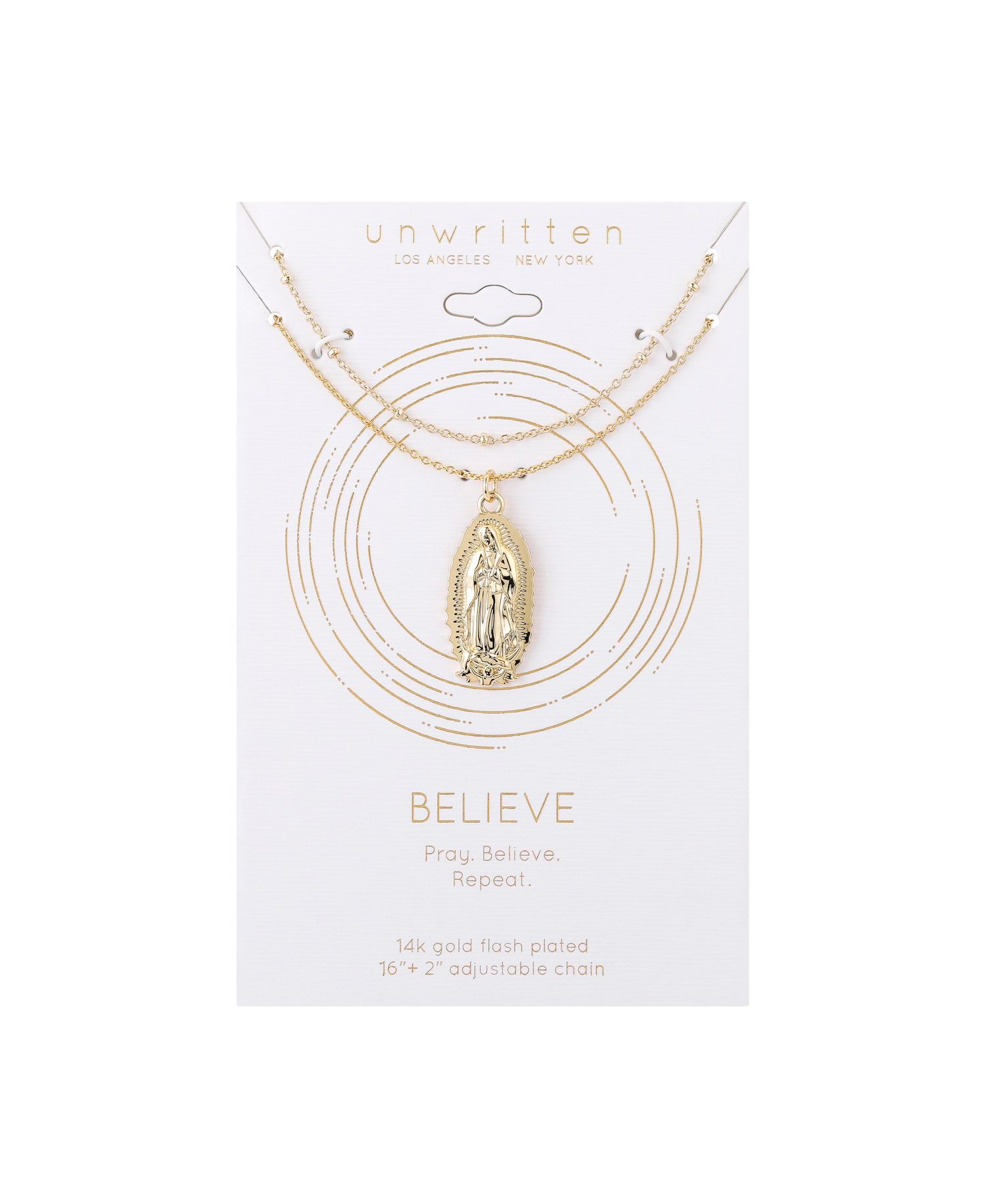 14K Gold Flash Plated Virgin Mary Layered Pendant Necklace