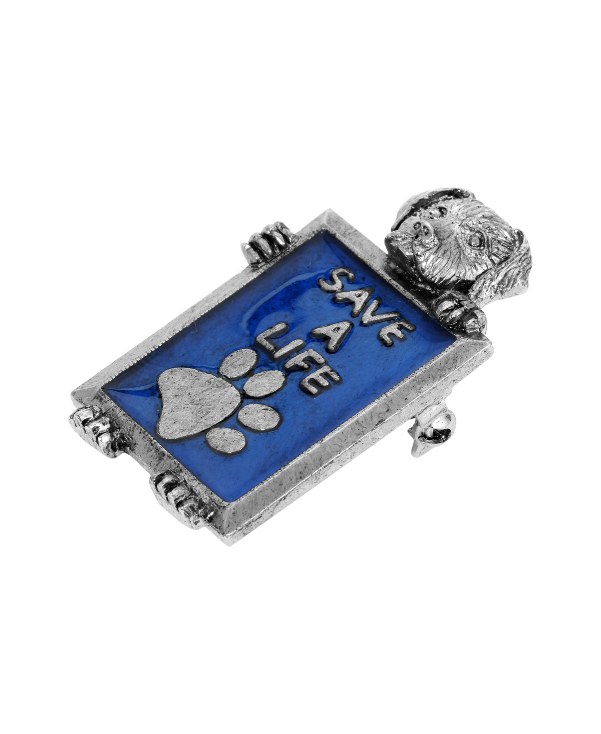 2028 Silver-tone 'save A Life' Dog Frame Pin In Blue
