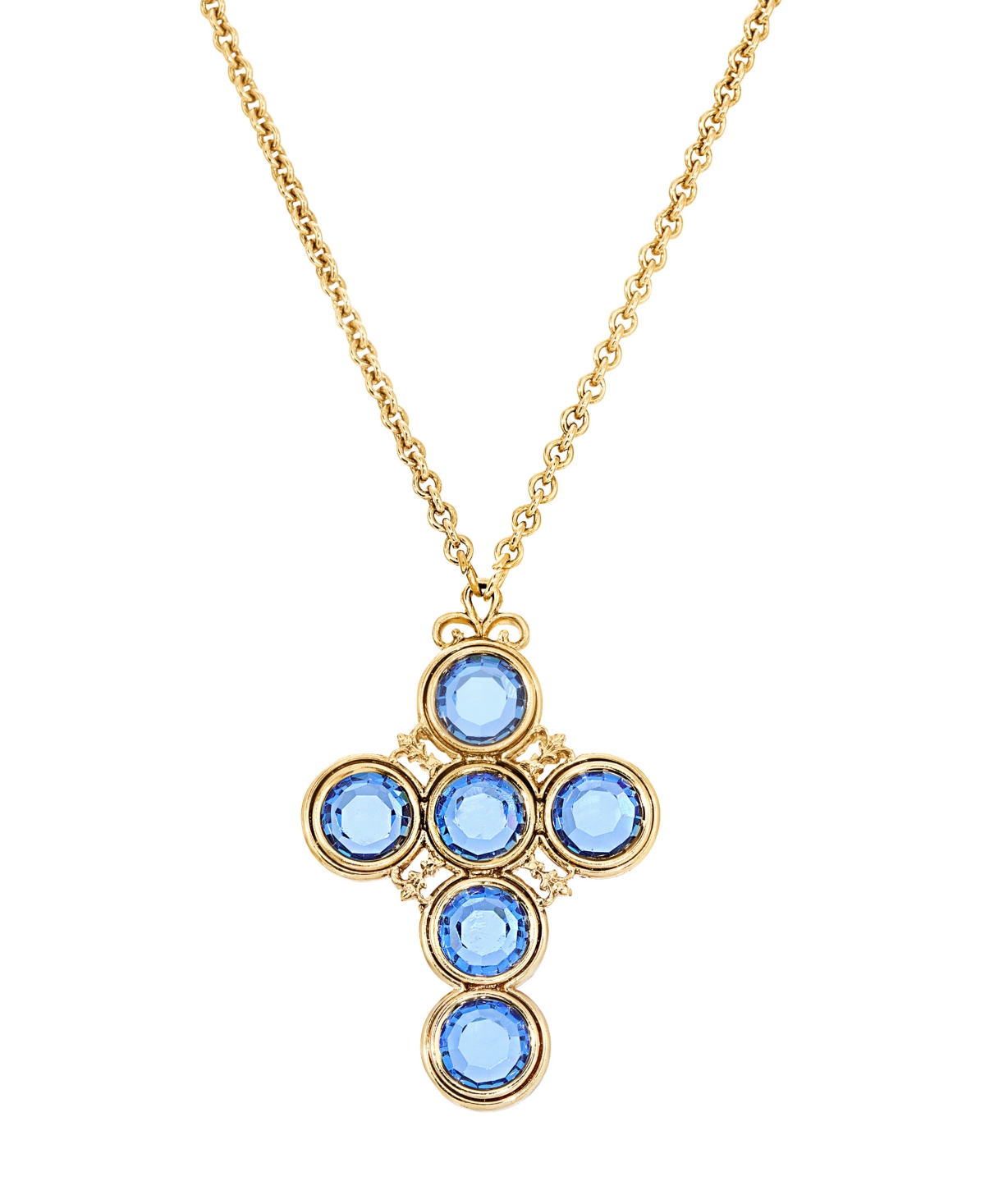 2028 Crystal Cross Necklace, 28" In Blue