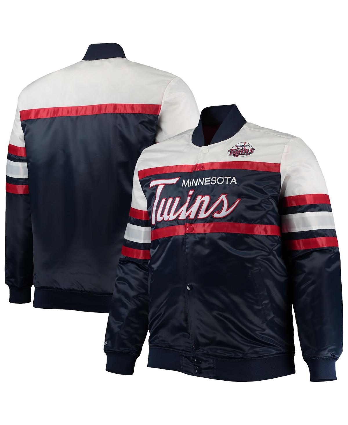 Shop Mitchell & Ness Men's  Navy, Red Minnesota Twins Big And Tall Coaches Satin Full-snap Jacket In Navy,red