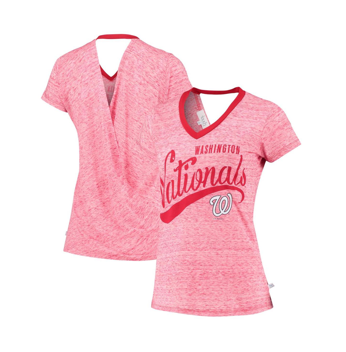 Женская футболка Touch Red Washington Nationals Hail Mary V-Neck Back Wrap — фото 1