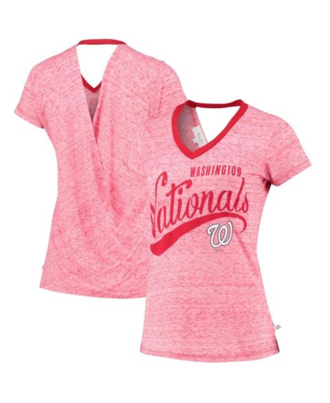 Женская футболка Touch Red Washington Nationals Hail Mary V-Neck Back Wrap