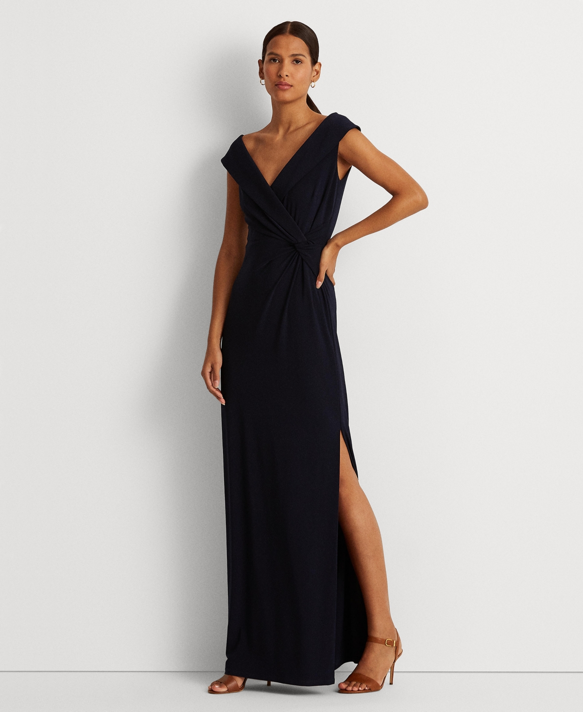 Lauren Ralph Lauren Women's Jersey Off-the-shoulder Side-slit Column Gown In Black