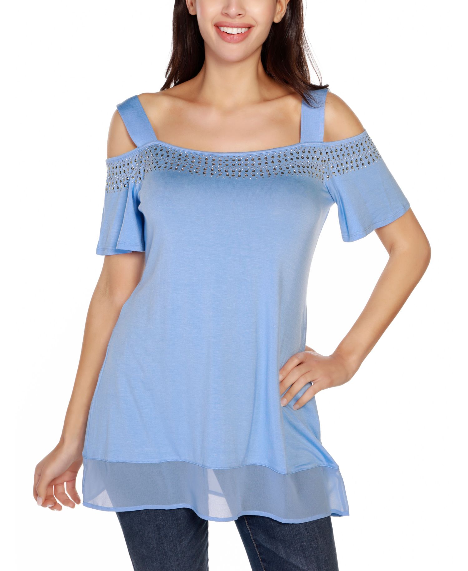 Women's Embellished Cold-Shoulder Top
