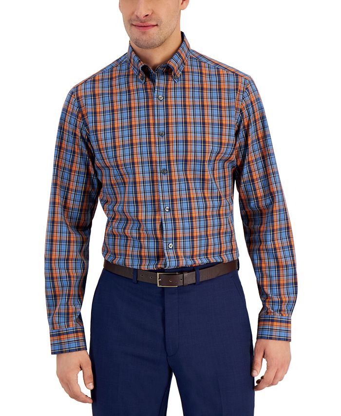 Club Room Men s Slim Fit 4 Way Stretch Plaid Dress Shirt Created