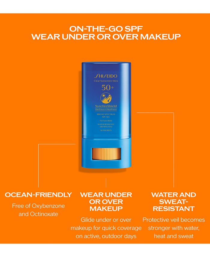 Shiseido Clear Sunscreen Stick SPF 50+, 20 g & Reviews - Skin Care - Beauty  - Macy's