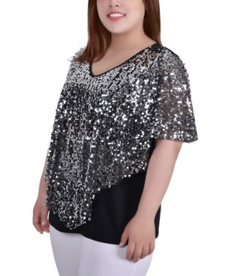 Plus Size Sequin-Front Poncho Top
