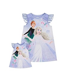 Frozen Toddler Girls Gown with Doll Night Gown