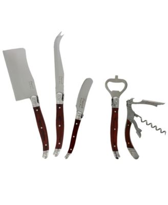 Laguiole 5 Piece Cheese Knife and Wine Opener Set with Pakkawood Handles.
