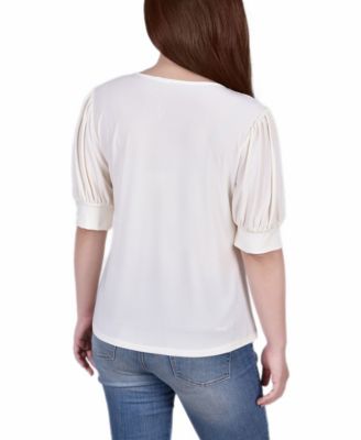 Women's Short Balloon Sleeve Top with Hardware