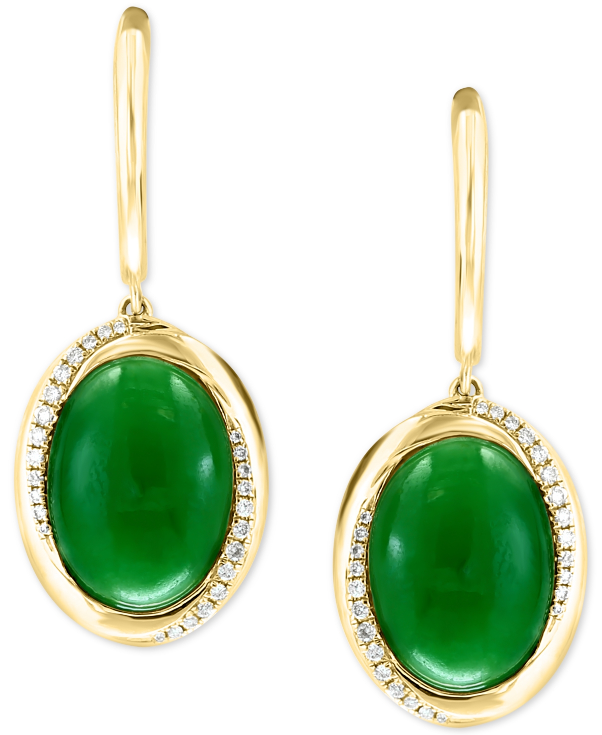 Effy Dyed Jade & Diamond (1/5 ct. t.w.) Dangle Hoop Earrings in 14k Gold - 14K Yellow Gold