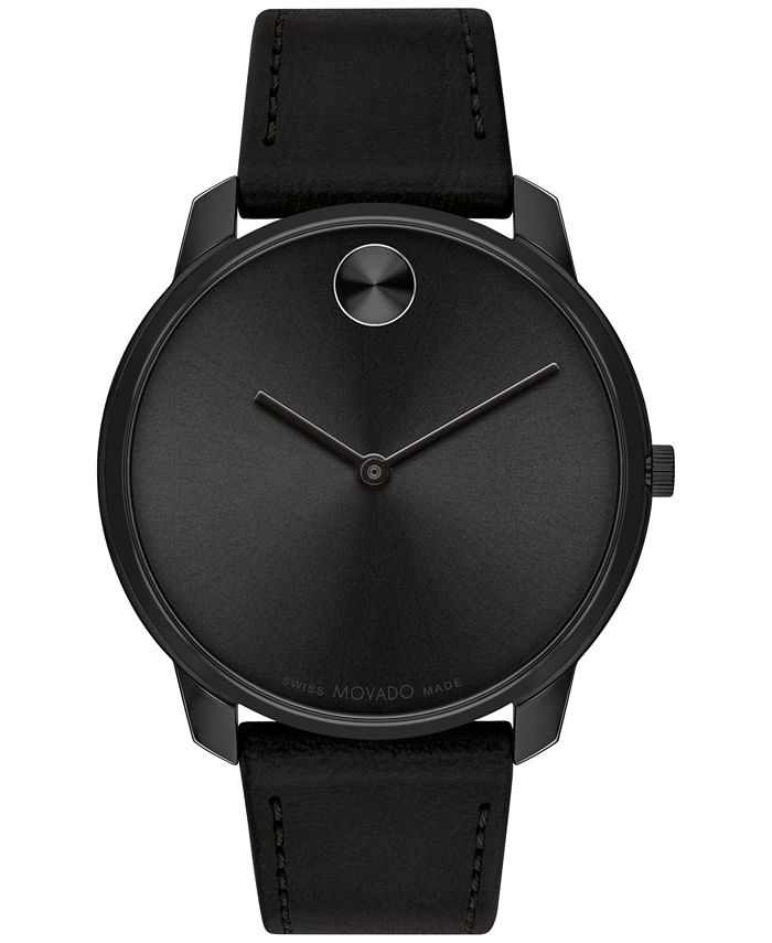 Movado Men's Swiss Bold Black Leather Strap Watch 42mm - Macy's
