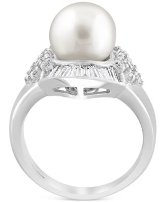 EFFY&reg; Cultured Freshwater Pearl (11mm) & Diamond (1 ct. t.w.) Halo Ring in 14k White Gold