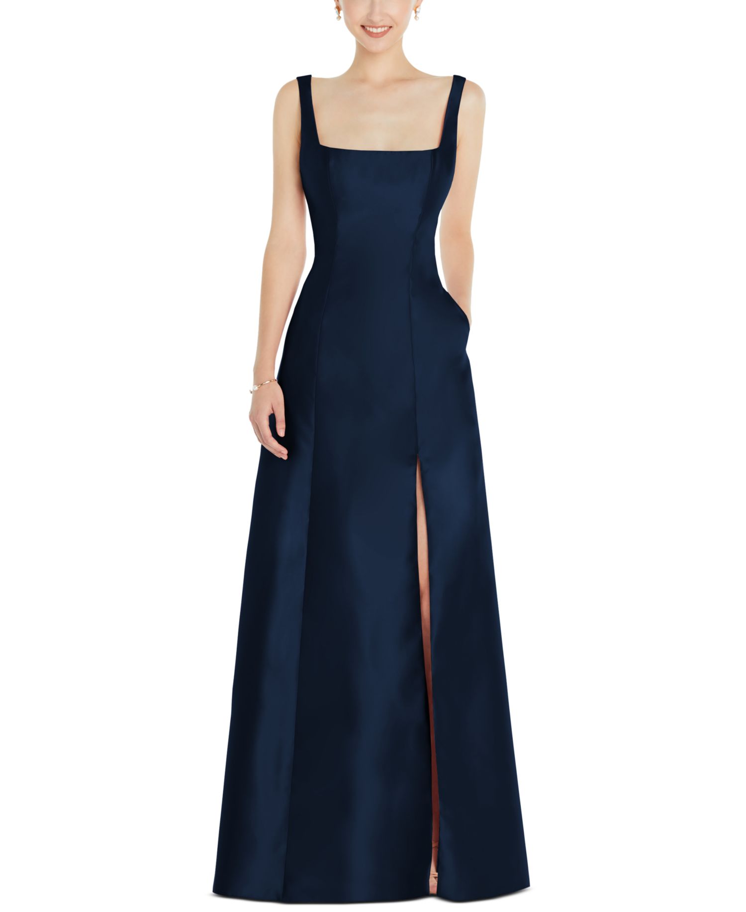 Women's Sleeveless Square-Neck Princess Line Gown with Pockets