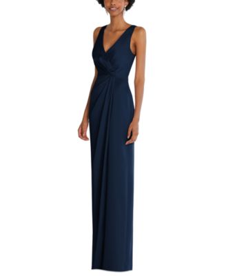 Women's Faux Wrap Whisper Satin Maxi Dress with Draped Tulip Skirt