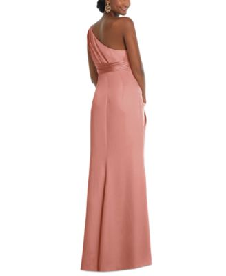 Women's One-Shoulder Draped Twist Empire Waist Trumpet Gown
