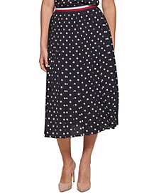 Women's Dot-Print Pleated Midi Skirt