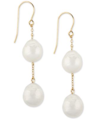 Macy's Cultured Freshwater Baroque Pearl (12mm) Drop Earrings in 14k ...