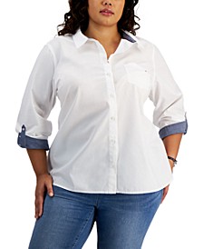 Plus Size Roll Tab Button-Up Shirt