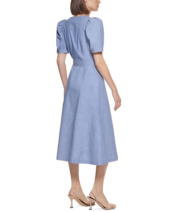 Calvin Klein Womens Puff Sleeve A Line Dress Pink Size 10