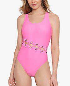 Laced Grommet One-Piece Swimsuit, Created For Macy's