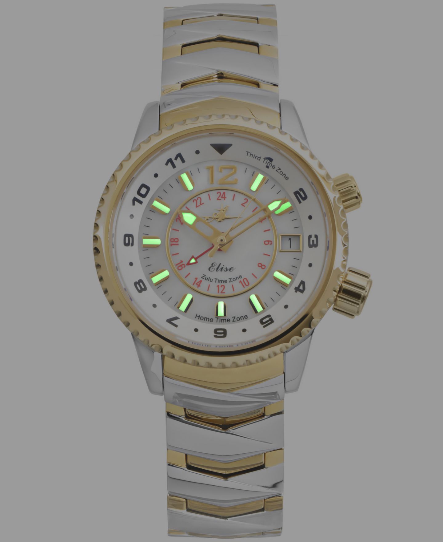 Женские часы Abingdon Co. Elise Tri-Time Two-Tone Stainless Steel Bracelet Watch 33mm — фото 5