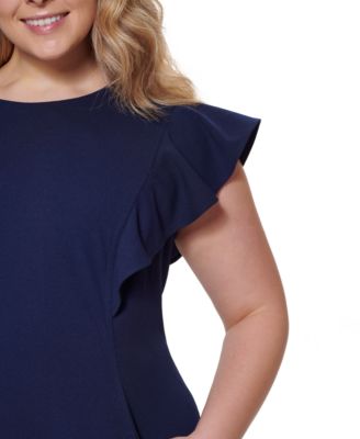 DKNY Plus Size Ruffle Sleeve Fit & Flare Dress