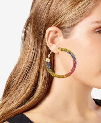 Gold-Tone Pav&eacute; Crystal Ombr&eacute; Rainbow Sparkle Hoop Earrings, 2"