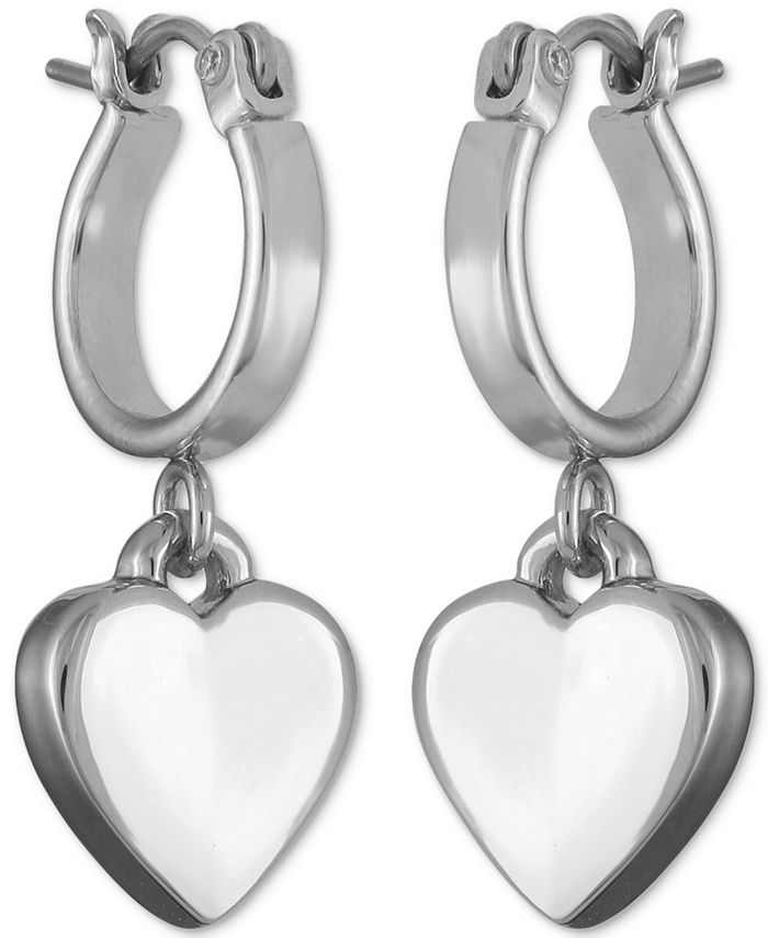 GUESS Silver Tone Heart Charm Huggie Hoop Earrings Macy s