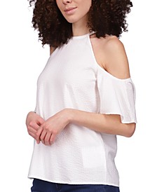 Women's Seersucker Cold-Shoulder Top