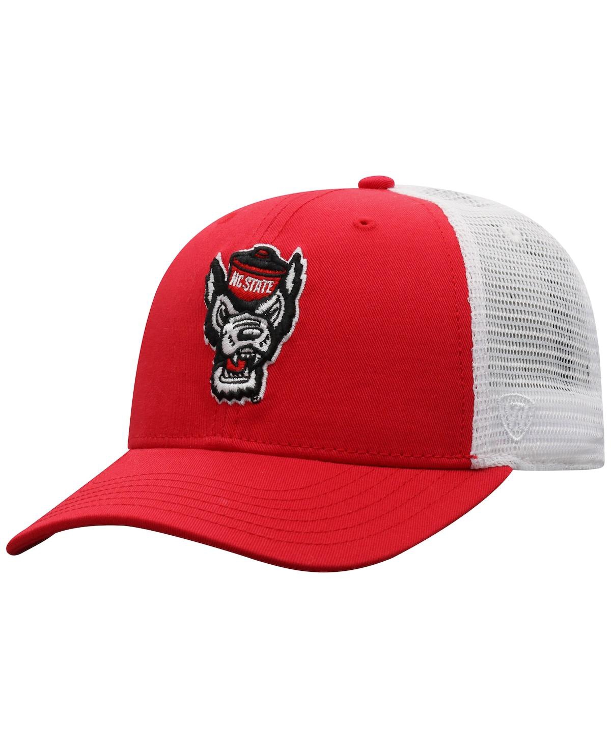 TOP OF THE WORLD MEN'S TOP OF THE WORLD RED, WHITE NC STATE WOLFPACK TRUCKER SNAPBACK HAT