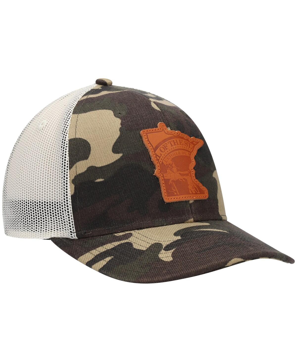 Shop Local Crowns Men's  Camo Minnesota Icon Woodland State Patch Trucker Snapback Hat