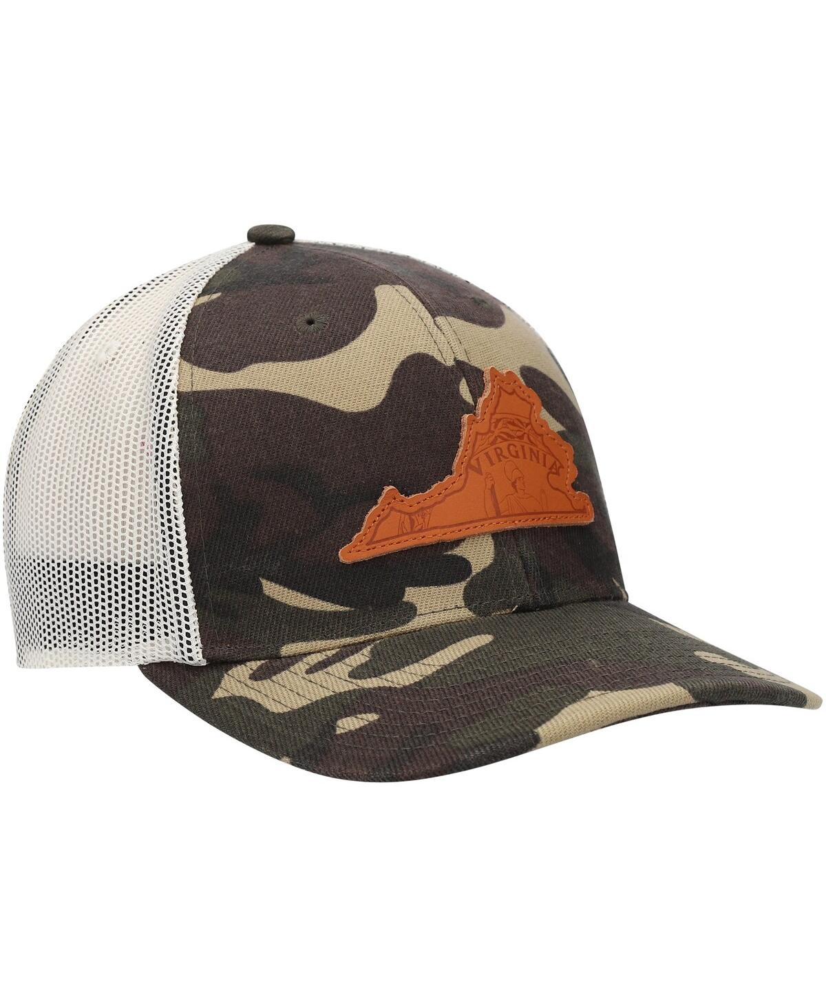 Shop Local Crowns Men's  Camo Virginia Icon Woodland State Patch Trucker Snapback Hat