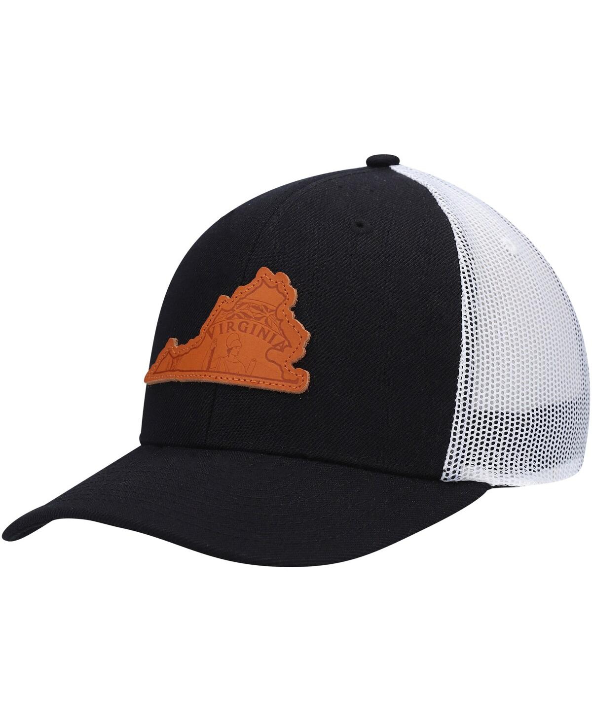 Men's Local Crowns Black Virginia Leather State Applique Trucker Snapback Hat - Black