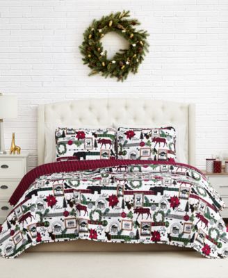 Merry Town Christmas Oversized Reversible 3-Pc. Quilt Set, Full/Queen
