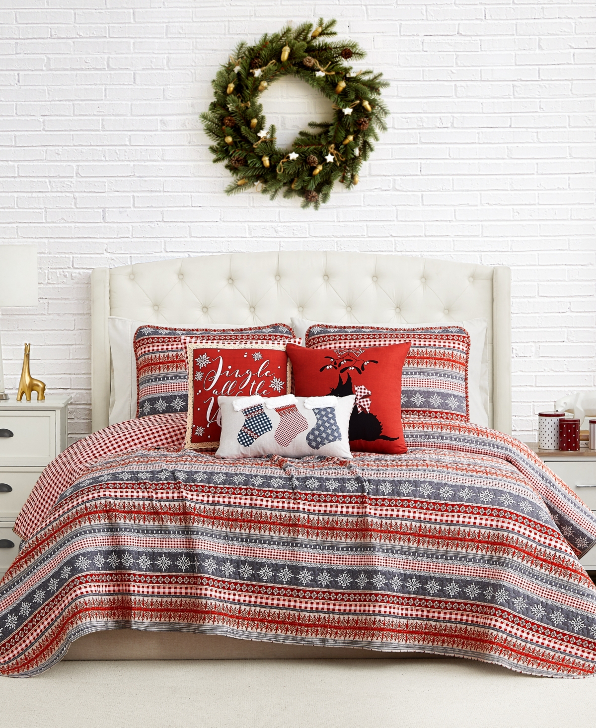 Southshore Fine Linens Cozy Cottage Holiday Reversible 6 Piece Quilt Set,