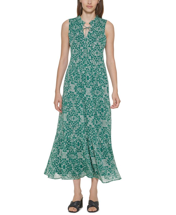 Calvin Klein Tie-Neck Tiered Maxi Dress & Reviews - Dresses - Women - Macy's