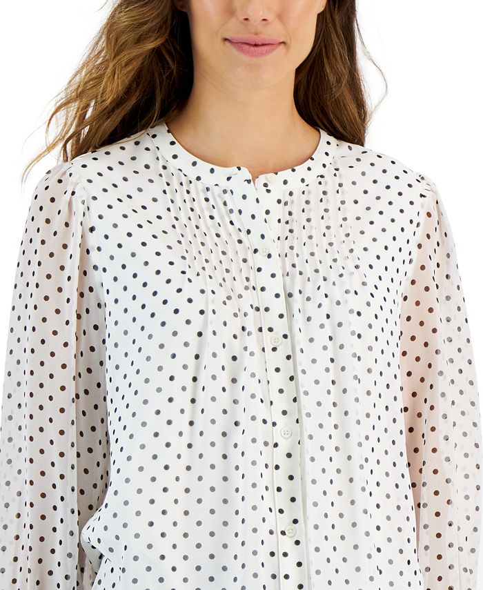 Charter Club Women's 3/4Sleeve Pintuck Dot Blouse, Created for Macy's