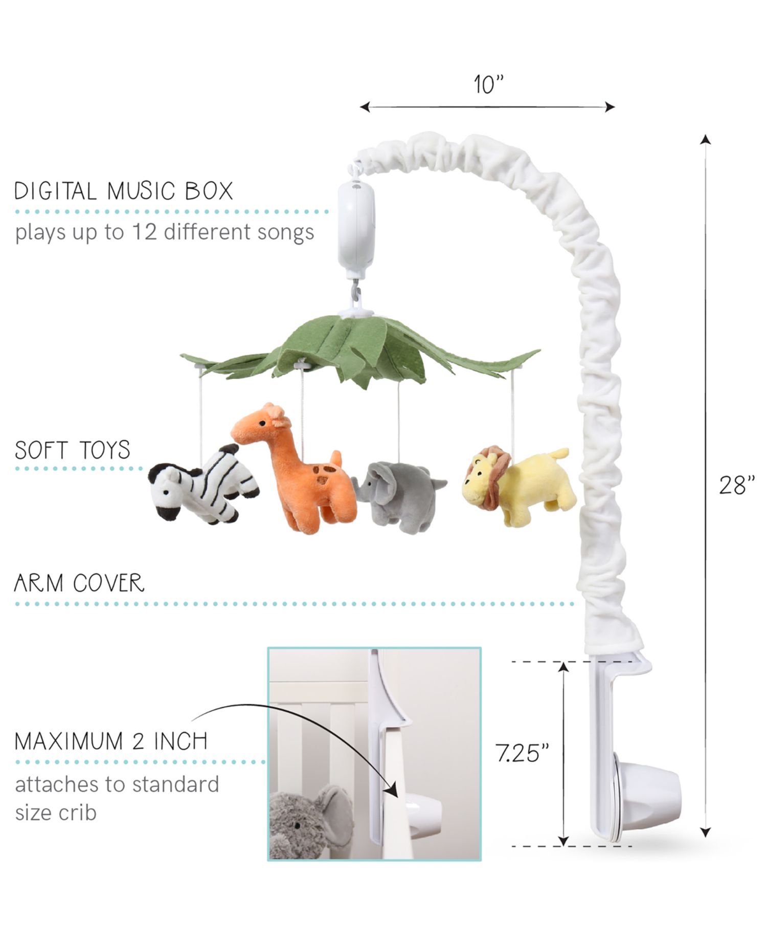 Safari Animals Musical Crib Mobile for Baby Boys and Girls