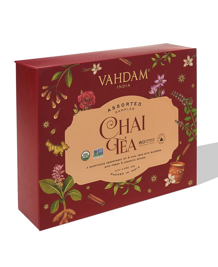 Vahdam Teas Chai Tea Variety Sampler Gift Set, 60 Long Leaf Pyramid Tea