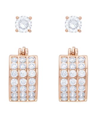 Women's 14k Rose Gold Plated Cubic Zirconia Row Hoop Earrings Set, 4 Pieces