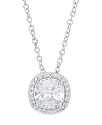 Women's Fine Silver Plated White Cubic Zirconia Cushion Halo Set, 3 Pieces