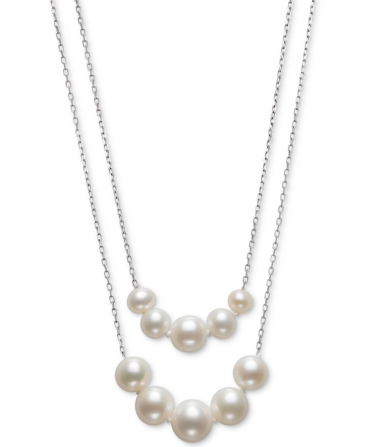 Belle De Mer 2-pc. Set Cultured Freshwater Pearl (4-6mm & 6-8mm) Mommy & Me Collar Necklace In Sterl In Sterling Silver