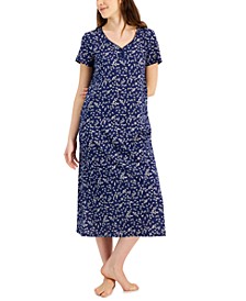 Women's Short Sleeve Cotton Essentials Printed Midi Nightgown, Created for Macy's