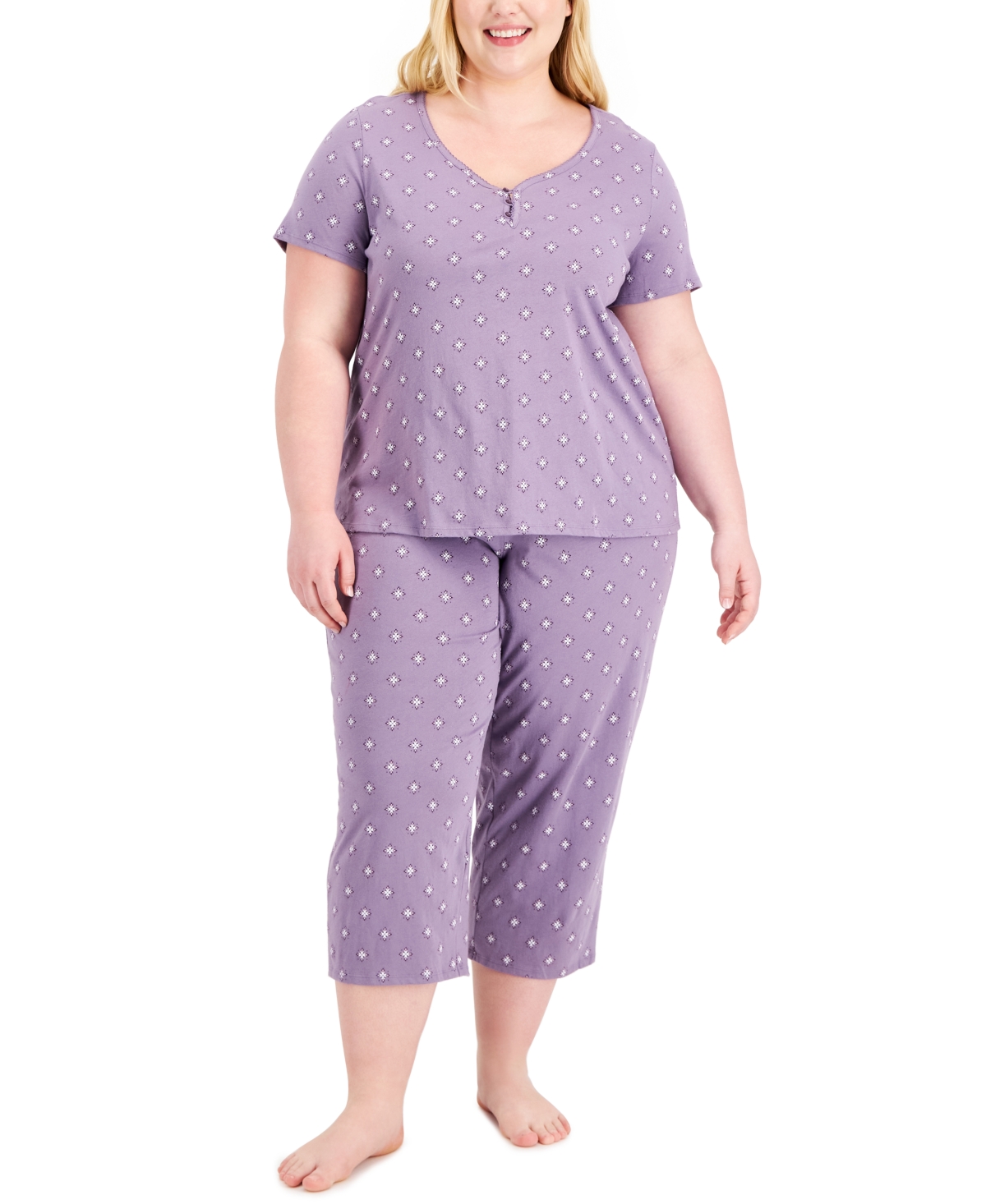 Charter Club Plus Size Cotton Essentials Pajama Set, Created for Macy's