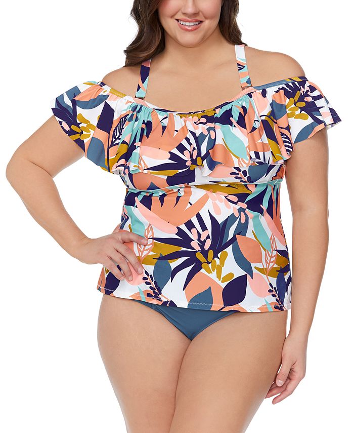 Raisins Curve Trendy Plus Size Tortuga Flounce Tankini Top & Bikini