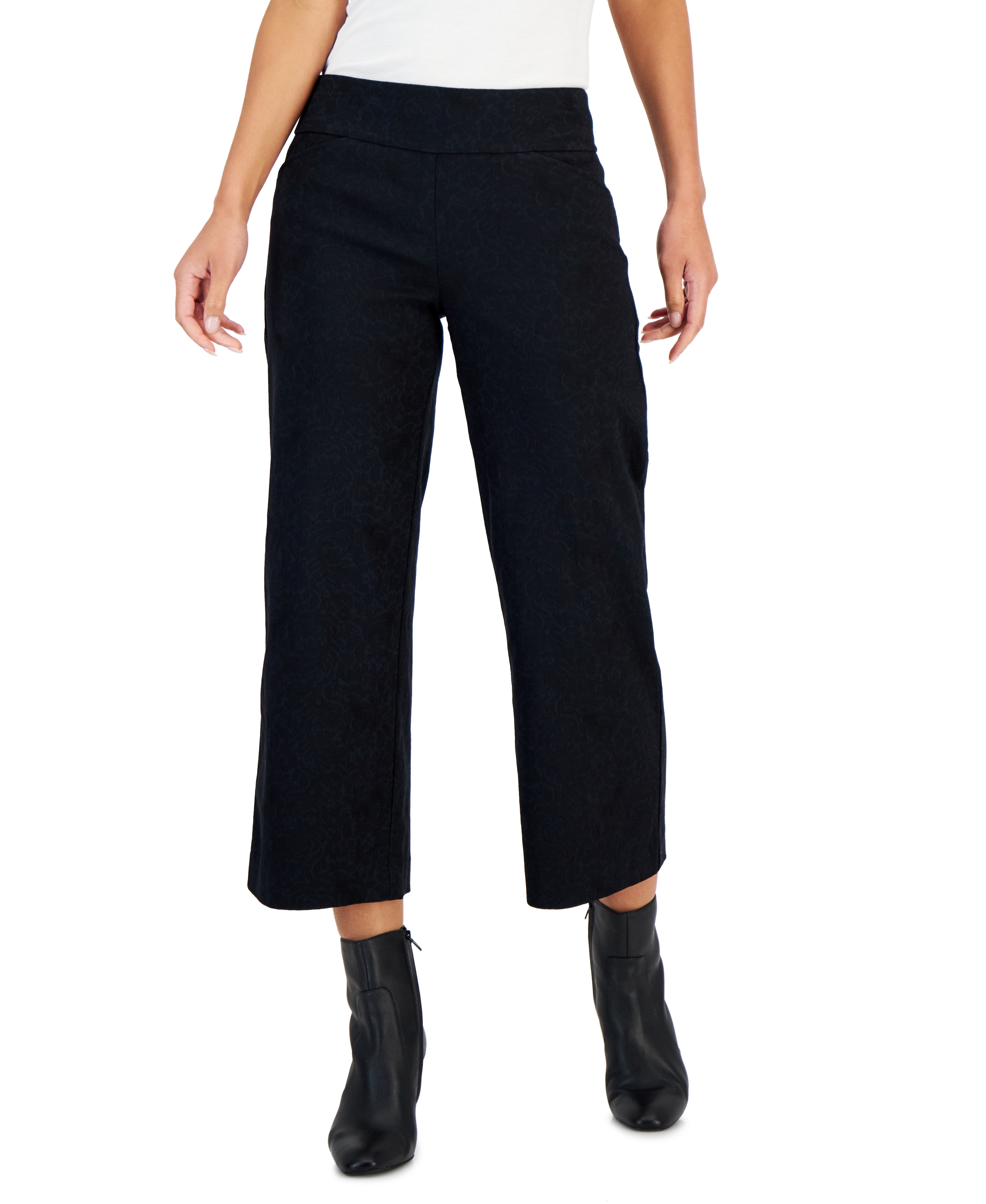 Charter Club Womens Jacquard Pull On Wide Leg Cropped Pants