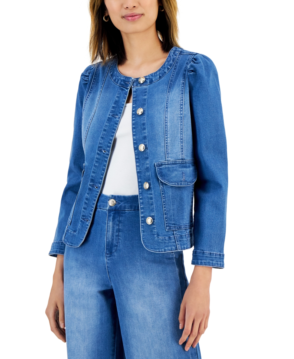 Charter Club Women's Puff-Sleeve Denim Jacket, Created for Macy's